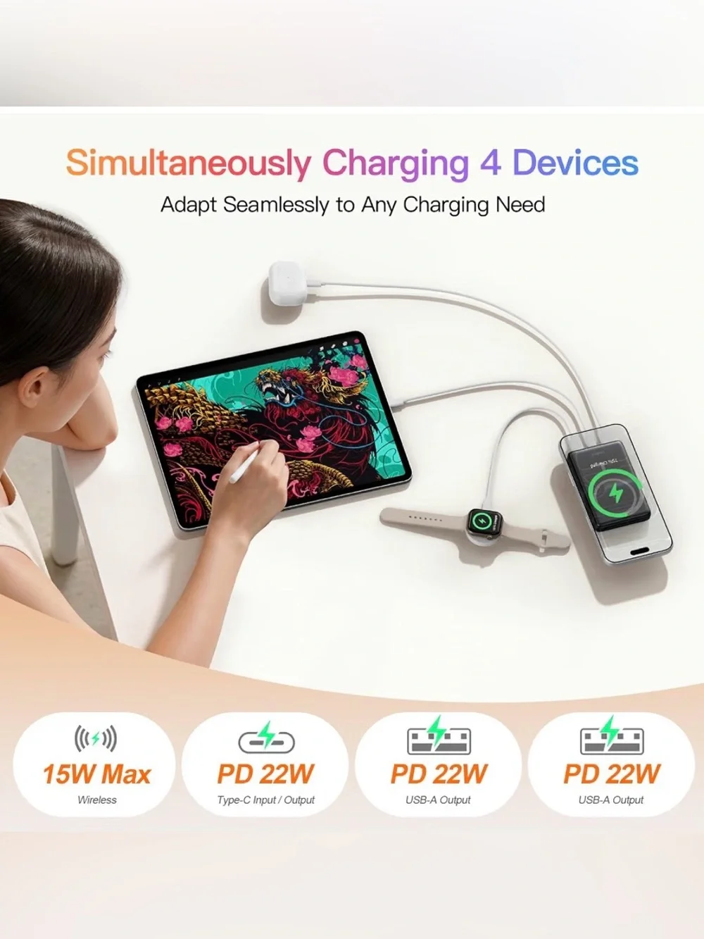 MagSafe Power Bank 10000mAh,Ultra-Slim Magnetic Portable Charger